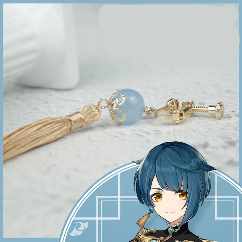Anime Game Genshin Impact Xingqiu Tassel Pendant Earring Cosplay Costume Accessories Props Ear Clip 1:1 Cosplay Jewelry Props