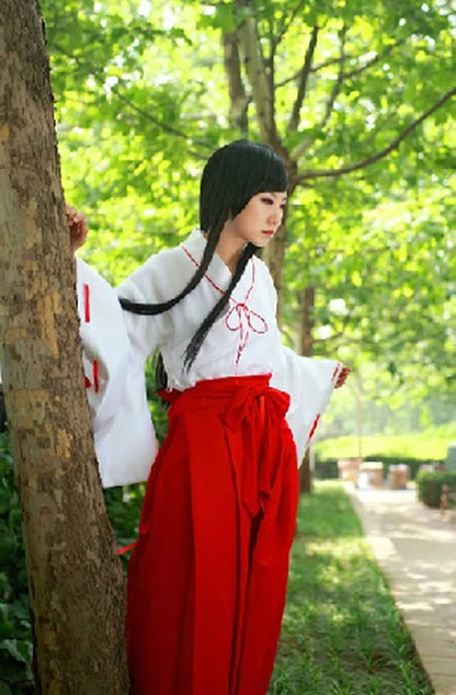 Anime Inuyasha Kikyo Kimono Cosplay Uniform Dress Women Halloween Costumes Full Set Size S M L XL Inuyasha Kikyo Costume