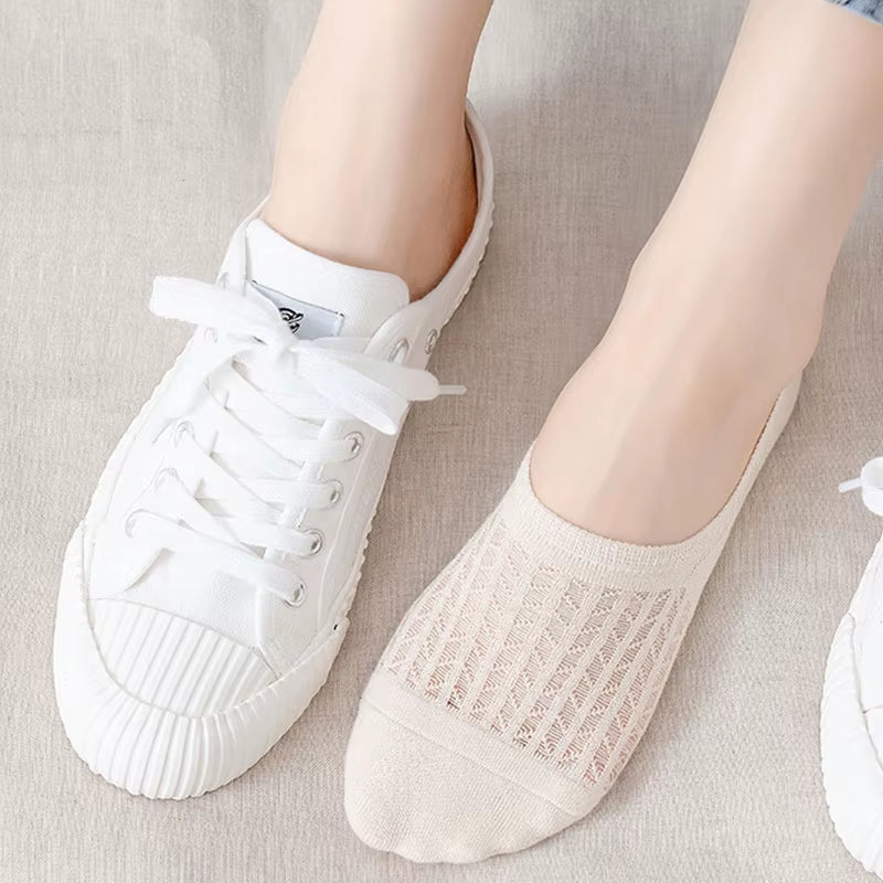 Socks Women'S Summer Invisible Short No Show Fashion Lace Breathable Silicone Non-Slip Cotton Boat Socks