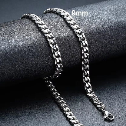 3-11MM Classic Cuban Chain Necklace for Men Women,Silver Black Gold Grey Color Stainless Steel Chains,Basic Punk Jewelry Gift